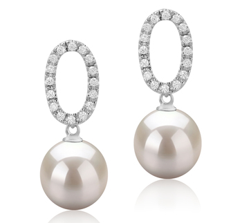 Sabrina Blanc 9-10mm AAAA-qualité perles d'eau douce 925/1000 Argent-Boucles d'oreilles en perles