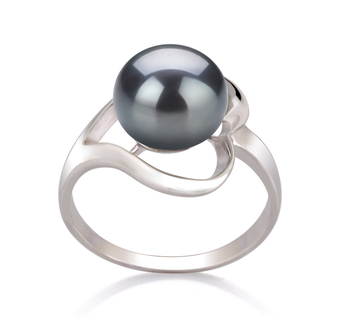 Sadie Noir 9-10mm AA-qualité perles d'eau douce 925/1000 Argent-Bague perles