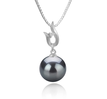 Samantha Noir 9-10mm AAA-qualité de Tahiti 925/1000 Argent-pendentif en perles