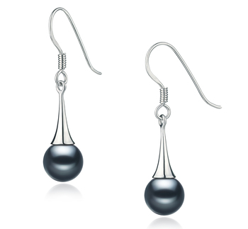 Sandra Noir 7-8mm AAAA-qualité perles d'eau douce 925/1000 Argent-Boucles d'oreilles en perles