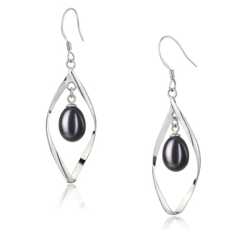 Sandy Noir 7-8mm AA - Drop-qualité perles d'eau douce 925/1000 Argent-Boucles d'oreilles en perles