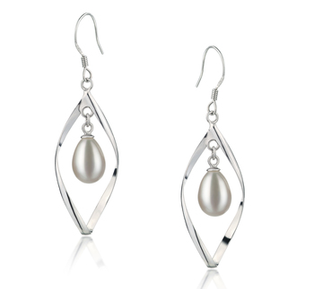 Sandy Blanc 7-8mm AA - Drop-qualité perles d'eau douce 925/1000 Argent-Boucles d'oreilles en perles