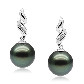 Séduisant Noir 9-10mm AAA-qualité de Tahiti 375/1000 Or Blanc-Boucles d'oreilles en perles