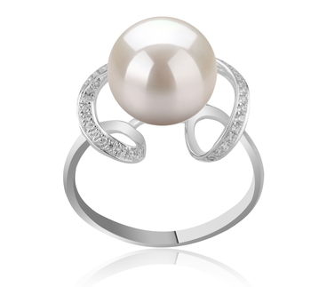 Sheila Blanc 10-11mm AAAA-qualité perles d'eau douce 925/1000 Argent-Bague perles