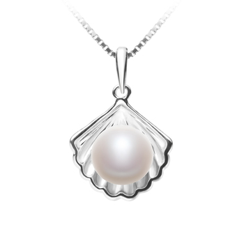 Coquille Blanc 7-8mm AA-qualité perles d'eau douce 925/1000 Argent-pendentif en perles