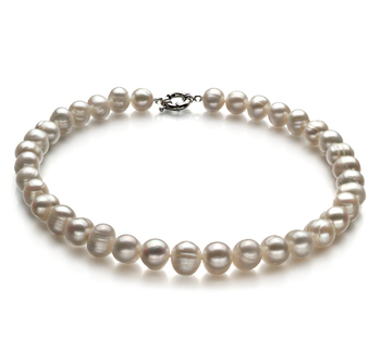 Unique Blanc 10-11mm A-qualité perles d'eau douce -Collier de perles