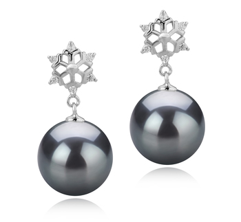 Neige Noir 10-11mm AAA-qualité de Tahiti 925/1000 Argent-Boucles d'oreilles en perles