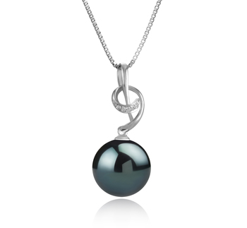 Sofie Noir 11-12mm AAA-qualité de Tahiti 925/1000 Argent-pendentif en perles