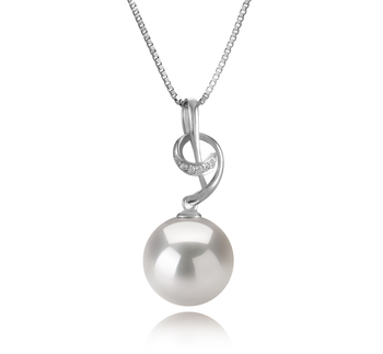 Sofie Blanc 11-12mm AAAA-qualité perles d'eau douce - Edison 925/1000 Argent-pendentif en perles