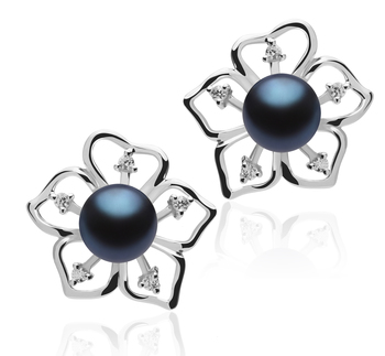 Tournesol Noir 7-8mm AAAA-qualité perles d'eau douce 925/1000 Argent-Boucles d'oreilles en perles