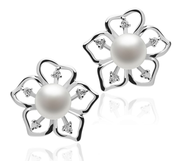 Tournesol Blanc 7-8mm AAAA-qualité perles d'eau douce 925/1000 Argent-Boucles d'oreilles en perles