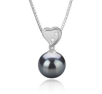 Taima - Heart Noir 9-10mm AAA-qualité de Tahiti 925/1000 Argent-pendentif en perles