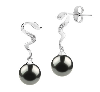 Tamara Noir 8-9mm AAA-qualité Akoya du Japon 585/1000 Or Blanc-Boucles d'oreilles en perles