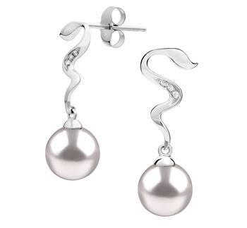 Tamara Blanc 8-9mm AAA-qualité Akoya du Japon 585/1000 Or Blanc-Boucles d'oreilles en perles