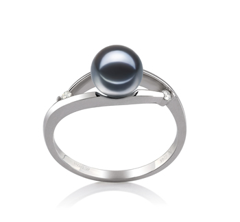 Tanya Noir 6-7mm AAAA-qualité perles d'eau douce 585/1000 Or Blanc-Bague perles