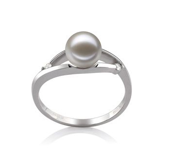 Tanya Blanc 6-7mm AAAA-qualité perles d'eau douce 585/1000 Or Blanc-Bague perles