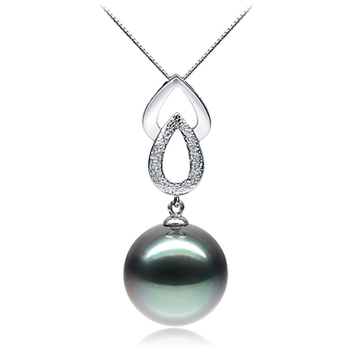 Teardrop Noir 11-12mm AAA-qualité de Tahiti 585/1000 Or Blanc-pendentif en perles