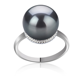 Tindra Noir 10-11mm AAA-qualité de Tahiti 925/1000 Argent-Bague perles