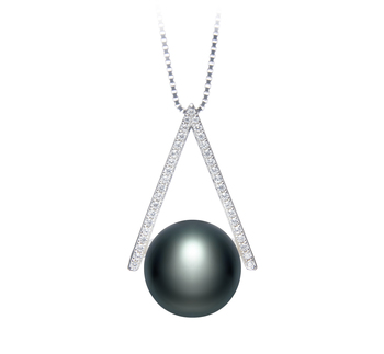 Triangle Noir 12-13mm AA-qualité perles d'eau douce 925/1000 Argent-pendentif en perles