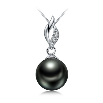 Vita Noir 9-10mm AAA-qualité de Tahiti 585/1000 Or Blanc-pendentif en perles