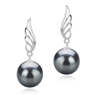 Aile Noir 9-10mm AAA-qualité de Tahiti 925/1000 Argent-Boucles d'oreilles en perles