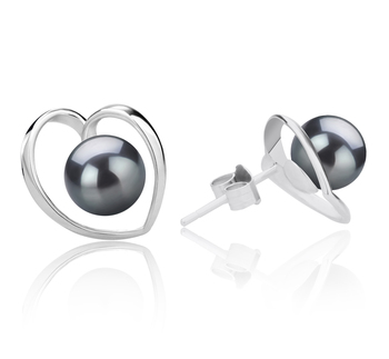 Winna-coeur Noir 6-7mm AAAA-qualité perles d'eau douce 925/1000 Argent-Boucles d'oreilles en perles