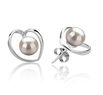 Winna-coeur Blanc 6-7mm AAAA-qualité perles d'eau douce 925/1000 Argent-Boucles d'oreilles en perles