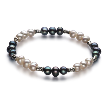 YinYang Noir et Blanc 6-7mm A-qualité perles d'eau douce -Bracelet de perles