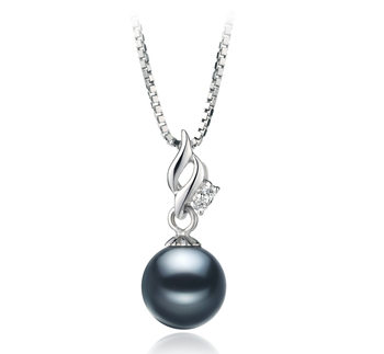 Zalina Noir 7-8mm AAAA-qualité perles d'eau douce 925/1000 Argent-pendentif en perles