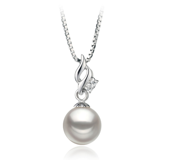 Zalina Blanc 7-8mm AA-qualité Akoya du Japon 925/1000 Argent-pendentif en perles