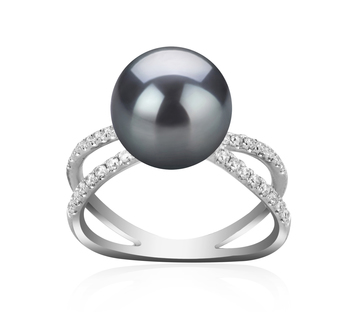 Zana Noir 9-10mm AAA-qualité de Tahiti 925/1000 Argent-Bague perles