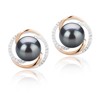 Zina Noir 8-9mm AAAA-qualité perles d'eau douce 925/1000 Argent-Boucles d'oreilles en perles