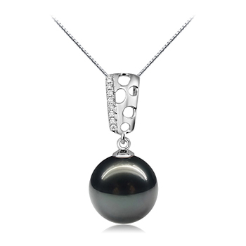 Zuella Noir 10-11mm AAA-qualité de Tahiti 585/1000 Or Blanc-pendentif en perles